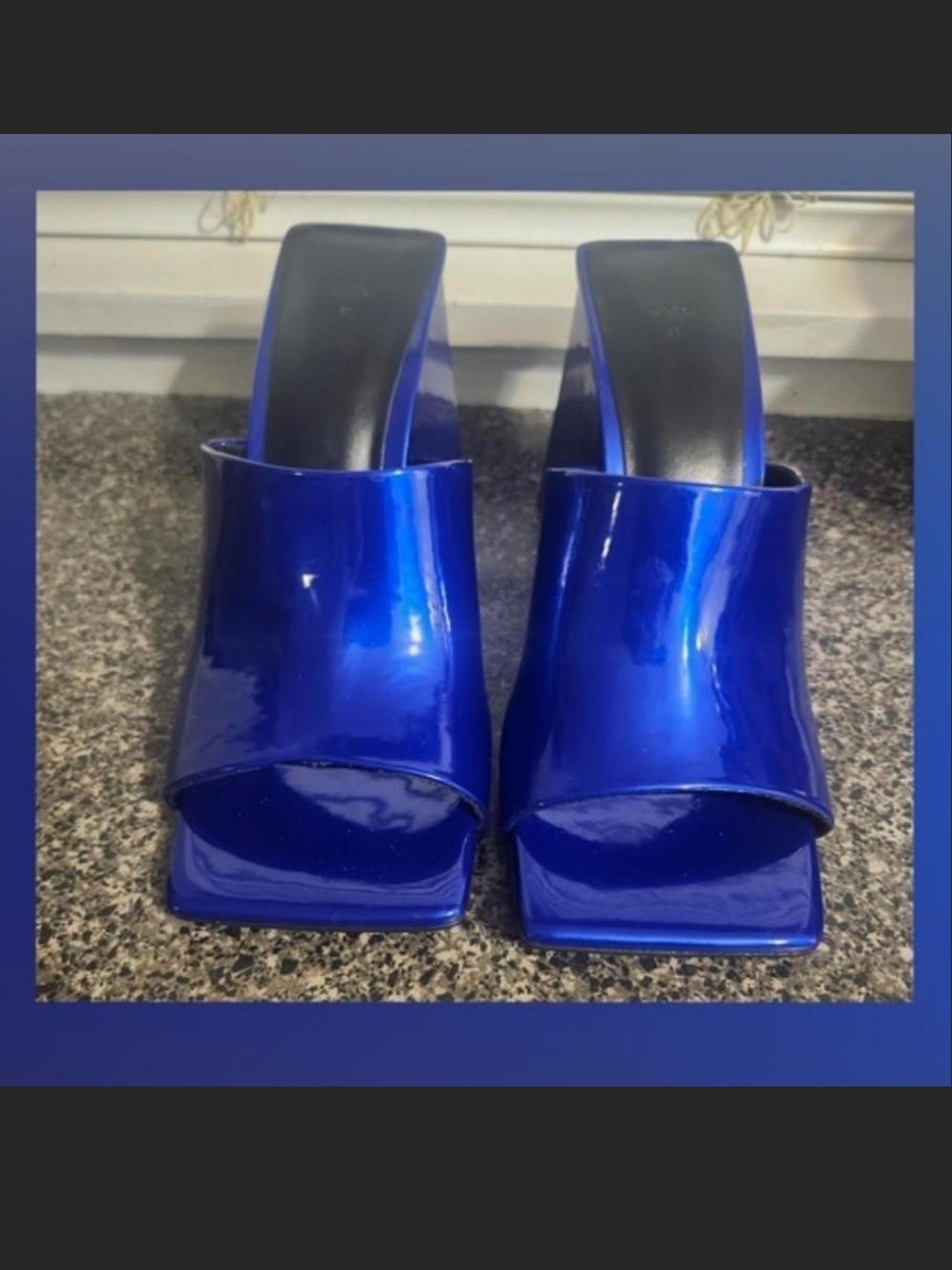 Zara Royal Blue Patent Open-Toe Mule Heels